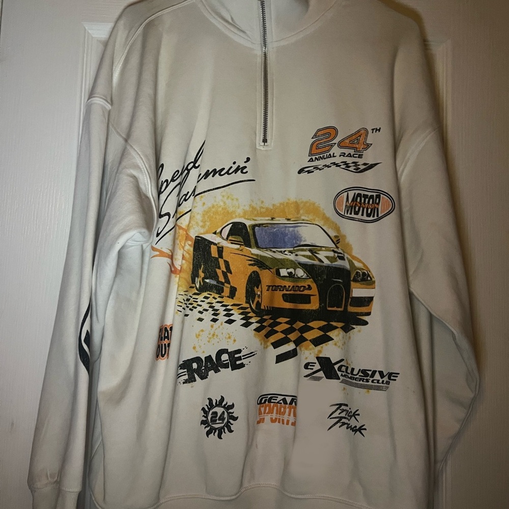 White Racing Graphic Sweatshirt